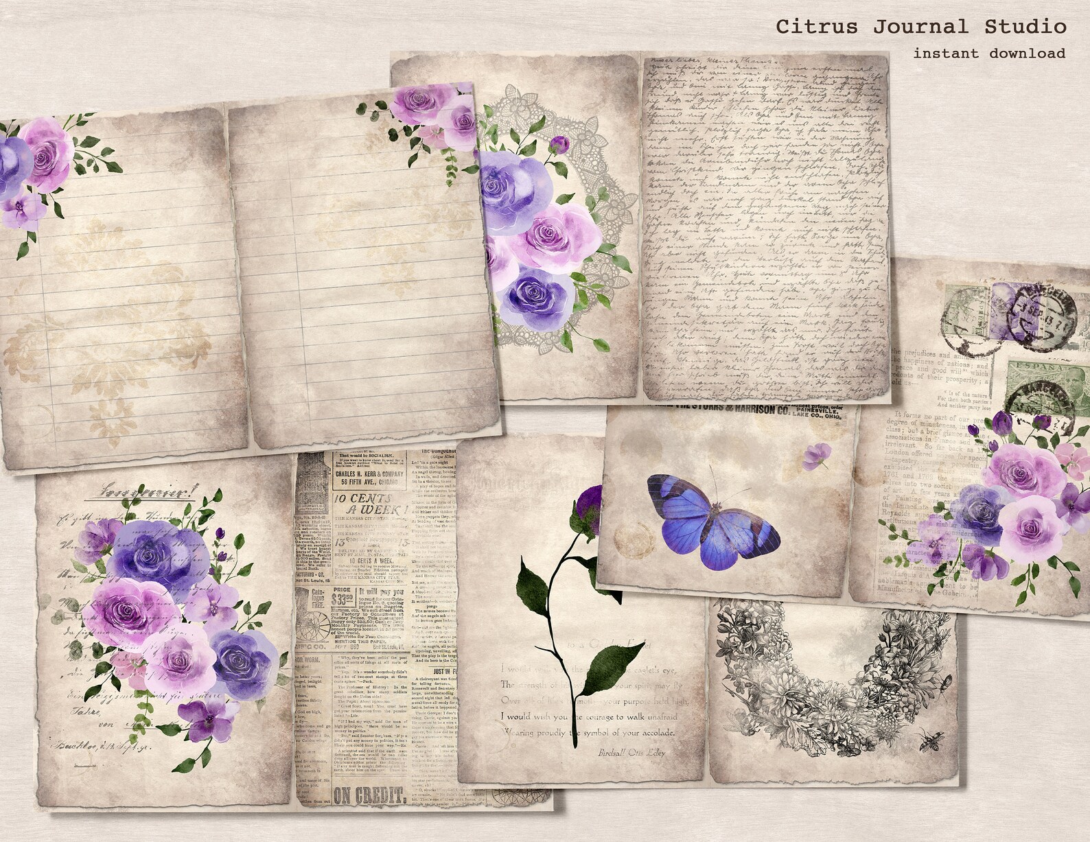 Purple Junk Journal Printable Journal Lavender Paper - Etsy