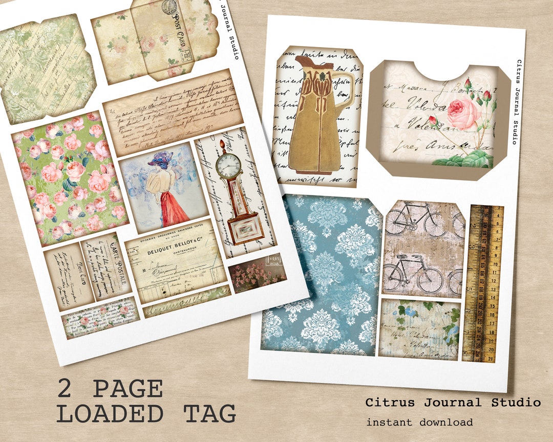 Junk Journaling, Pocket Tags, Junk Journal Kit, Printable Ephemera ...