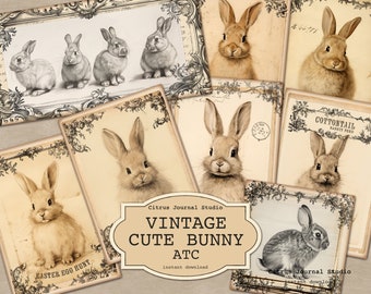 Easter ATC, Vintage Ephemera, Junk Journal Tags, Cute Bunny, Rabbit Ephemera, Easter Ephemera, Vintage Easter, Journal Insert, Rabbit Tags