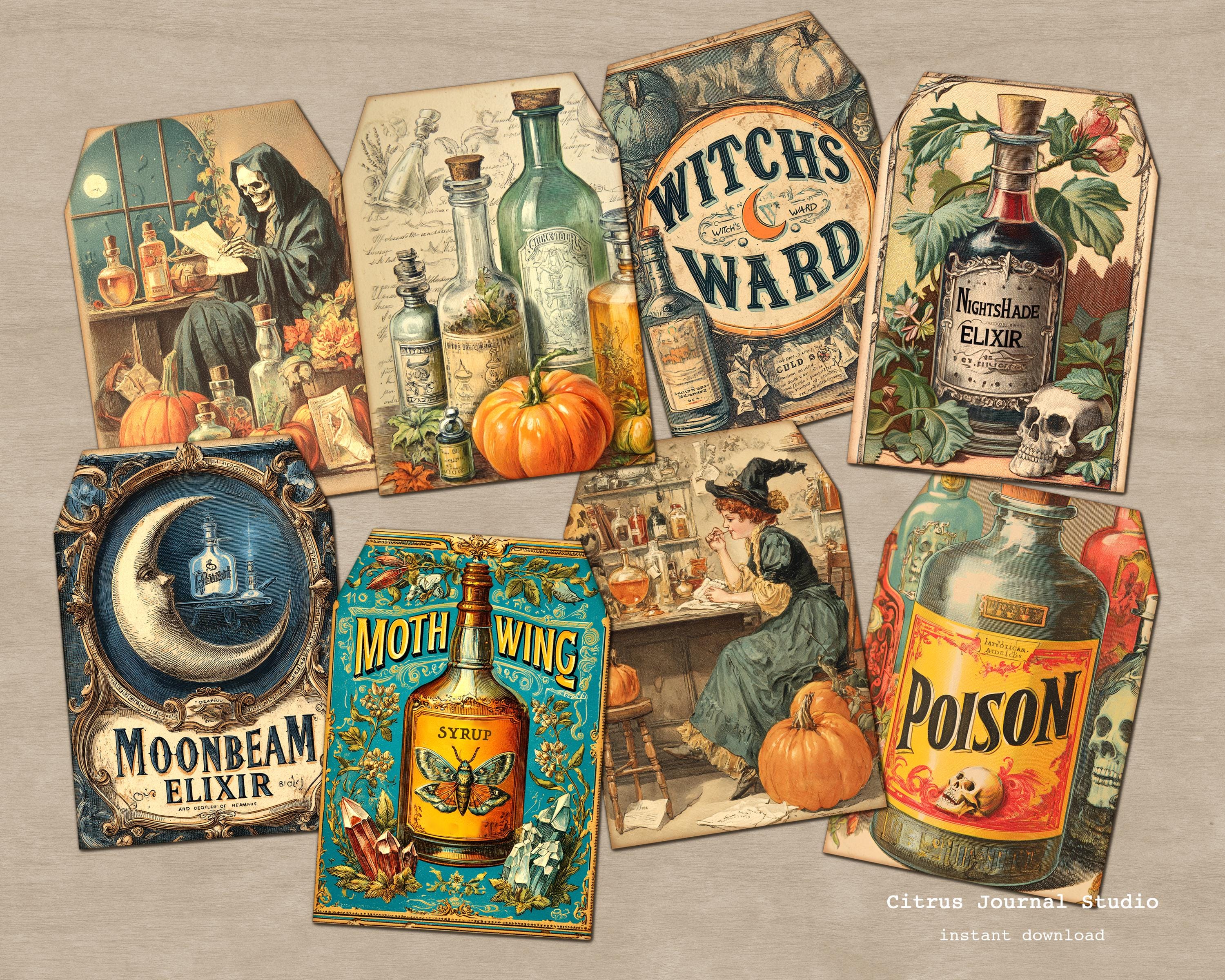 Posion Tag Halloween Potion Tags, Vintage Apothecary Witch Labels, Spooky Poison ...