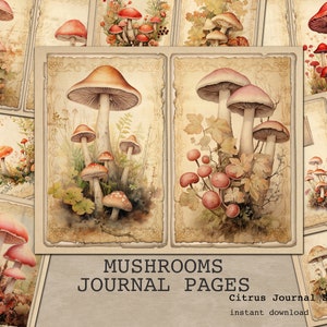 Mushrooms Junk Journal, Vintage Junk Journal, Autumn Journal, Journal Papers, Botanical Papers, Junk Journal Kit, Digital Kit, Greenery