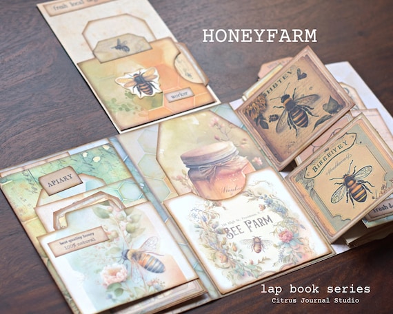 Honey Bee Lapbook, Junk Journal Kit, Vintage Journal, Honeybee Tag, Ephemera, Digital Kit, Honeycomb Journal, Bee Journal, Honeybee Digital