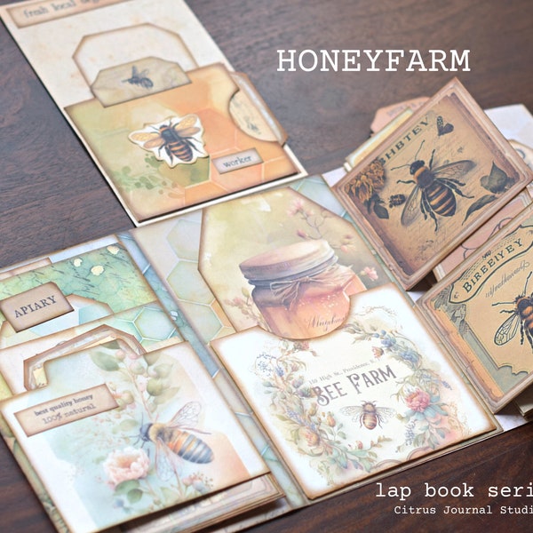 Honey Bee Lapbook, Junk Journal Kit, Vintage Journal, Honeybee Tag, Ephemera, Digital Kit, Honeycomb Journal, Bee Journal, Honeybee Digital