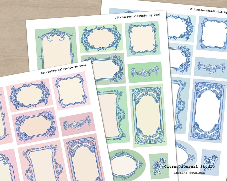 Tarjetas de diario pastel, diario basura vintage, diario basura rosa, ATC Shabby Chic, kit digital, inserto de diario vintage, efímera azul pastel imagen 2