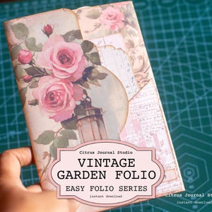 Vintage Folio, Zestaw Junk Journal, Vintage Garden, Tagi Vintage Roses, Ephemera Blush Roses, Floral Folio, Dziennik Shabby Chic, Składane Folio