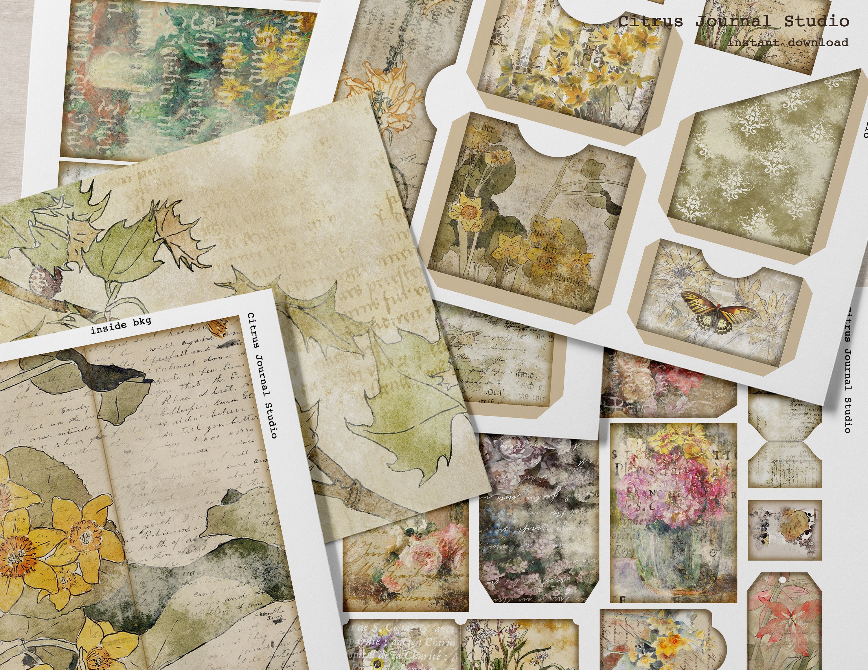 Folio Journal Junk Journal Kit Collage Sheet Pocket Tag - Etsy
