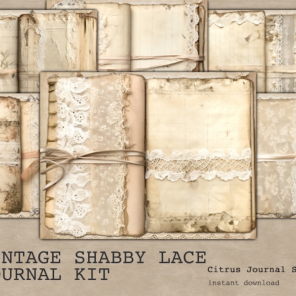 Lace Junk Journal, Shabby Chic, Vintage Journal, Neutral Junk Journal, Junk Journaling, Tag del diario, Vittoriano, Boho, Kit digitale, Rose