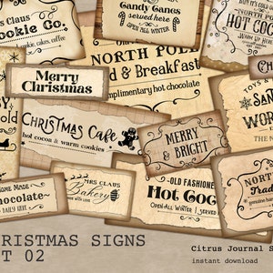 Christmas Signs, Digital Kit, Christmas Ephemera, Vintage Christmas Christmas Tags Junk Journal Farmhouse Christmas Embellishments, Ephemera