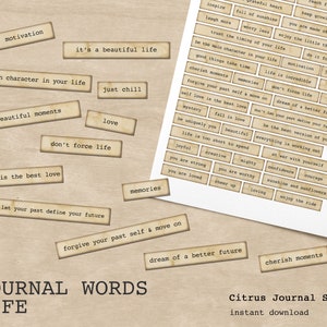 Journal Words, Junk Journal, Junk Journal Kit,  Life Journal Words, Life Quotes, Printable Words Junk Journal Digital Ephemera Inspirational