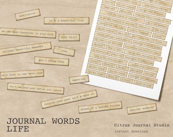 Journal Words, Junk Journal, Junk Journal Kit, Life Journal Words, Life Quotes, Printable Words Junk Journal Digital Ephemera Inspirational