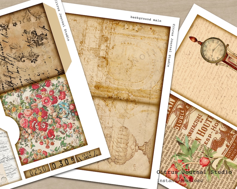 Vintage Fold, Folio Journal, Junk Journal Kit, Pocket Tag, Journal Tag ...