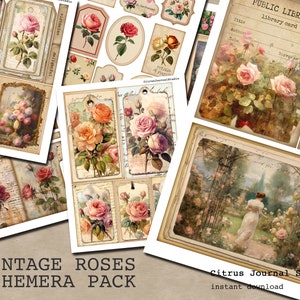 Roses Ephemera, Junk Journal Kit, Vintage Ephemera, Junk Journaling, Embellishments Rose Tags, Journal Tags, Envelope, Floral Journal Insert