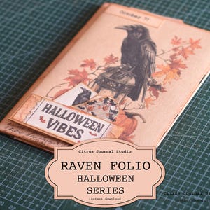 Halloween Folio, Raven Folio, Raven Junk Journal, Faltblatt, Halloween Ephemera, Raven Journal Tag, Wicked Season, Halloween Digital Kit