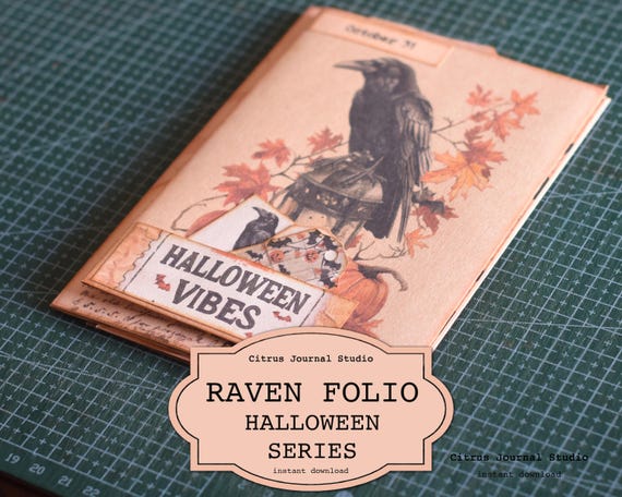 Halloween Folio, Raven Folio, Raven Junk Journal, Folding Folio, Halloween Ephemera, Raven Journal Tag, Wicked Season, Halloween Digital Kit