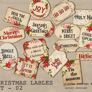 Christmas Labels, Digital Kit, Christmas Ephemera, Vintage Christmas, Journal Words, Junk Journal, Christmas Tag, Embellishments, Ephemera