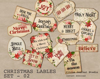 Christmas Labels, Digital Kit, Christmas Ephemera, Vintage Christmas, Journal Words, Junk Journal, Christmas Tag, Embellishments, Ephemera