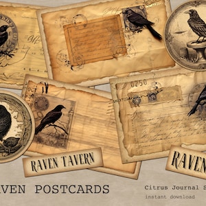 Halloween Postkarten, Raben Postkarten, Vintage Postkarten, Digital Kit, Vintage Halloween, Ephemera, Junk Journal, Spooky Labels, Raben Karten