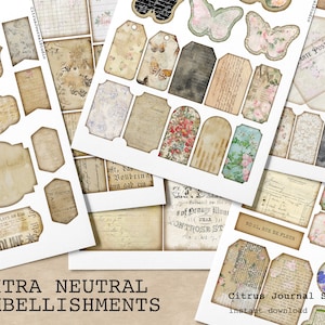 Junk Journal, Verzierungen, Tags, Ephemera, Digital Kit, Junk Journal Kit, Journal Tags, Fussy Cut, Paperclip, Dekoratives Papier, Schmetterling