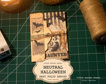 Vintage Halloween Folio – Cat Junk Journal Inserts, Skull Ephemera, Spooky Loaded Pockets, Bat Printable Halloween Junk Journal Kit