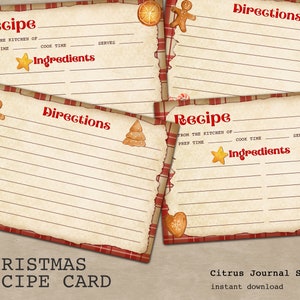 Carta di ricette natalizie, kit digitale, cartolina di Natale, Natale vintage, carta di ricette digitali, modello di carta di ricetta, carta di cibo, modello di ricetta