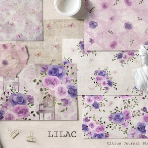 Lilac Paper, Roses Junk Journal, Printable Journal, Lavender Lilac Paper, Ephemera Journal, Junk Journal Kit, Journal Tags, Digital Download