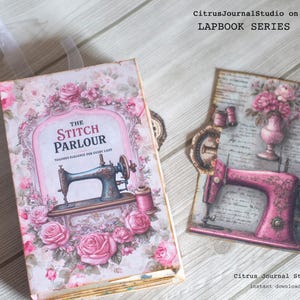 Cuaderno de costura Shabby Chic, kit de diario basura, diario de costurera vintage, etiquetas de costura, kit de efímeras de descarga digital, collage de costura vintage