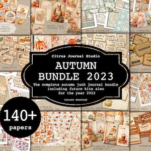 Autumn Bundle 2023, Junk Journal Bundle, Pumpkin Journal, Autumn Ephemera, Fall Junk Journal, Autumn Tags, Thanksgiving Bundle, Pocket Tags
