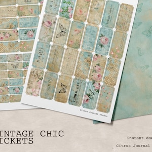 Tickets, Junk Journal Kit,Shabby Chic,  Ephemera, Collage Sheet, Vintage Rose, Scrapbook, Shabby Rose, Rose Junk Journal, Decorative Sheet