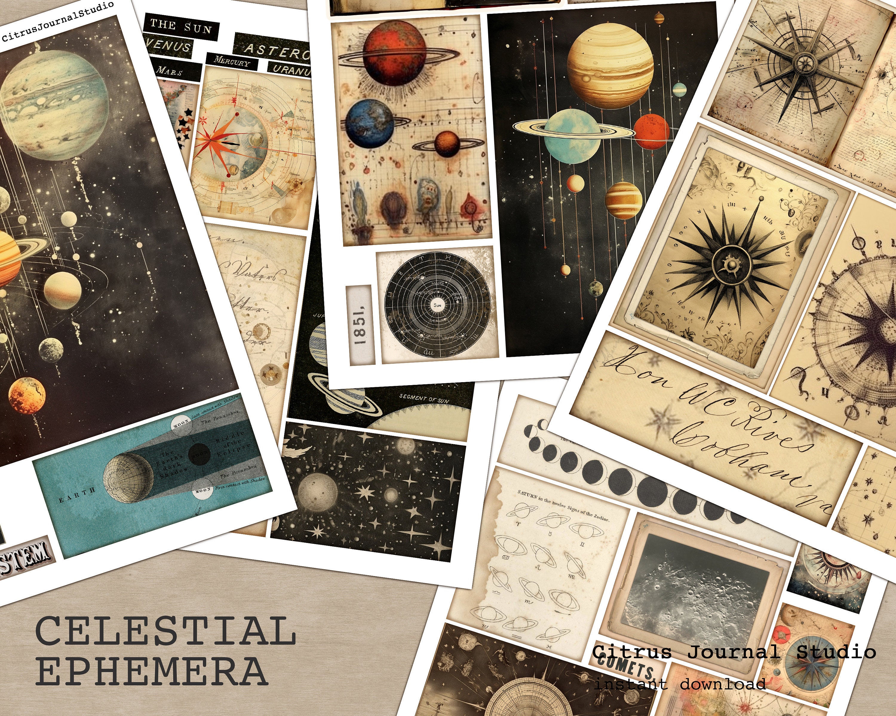 Handmade Art Journal, 'creativity', an Alchemy/celestial Junk Journal,  Handmade Book, Table Book, Alchemy Journal, Celestial Journal 