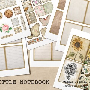 Mini Notebook, Junk Journal Kit, Collage Sheet, Journal Tags, Ephemera, Embellishment, Digital Kit, Fussy Cuts, Notebook, Junk Journaling