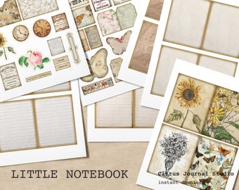 Mini Notebook, Junk Journal Kit, Collage Sheet, Journal Tags, Ephemera, Embellishment, Digital Kit, Fussy Cuts, Notebook, Junk Journaling