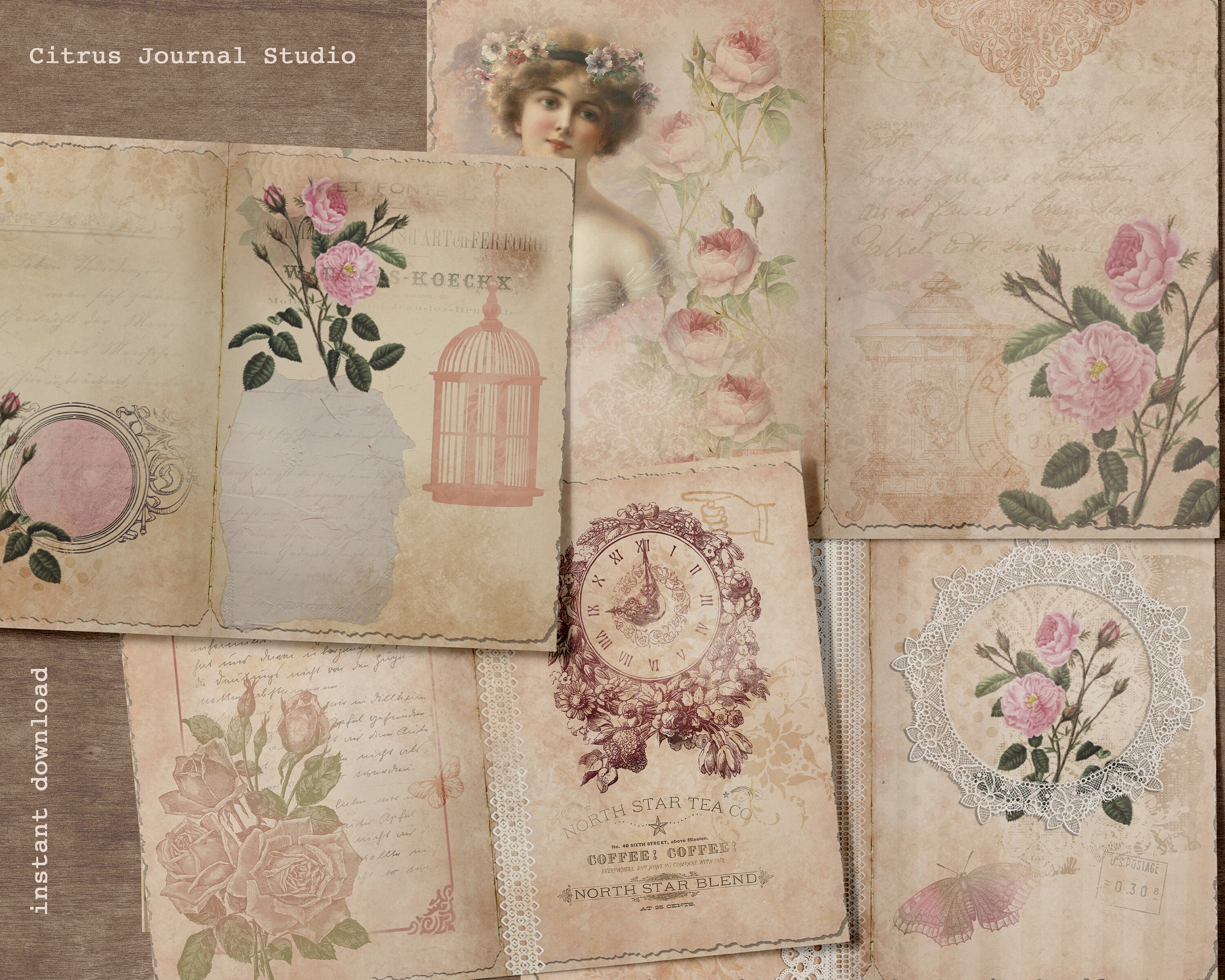 Shabby Chic Paper, Junk Journal, Printable Journal, Printable Paper ...