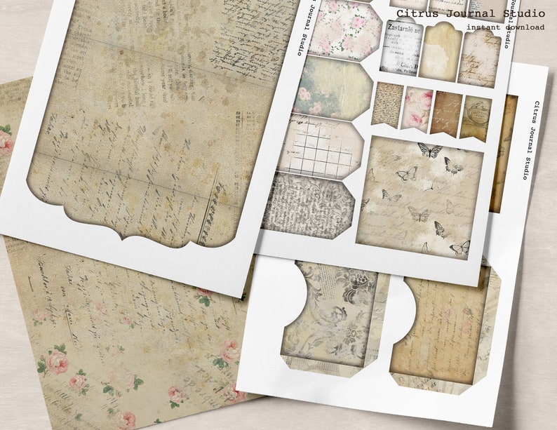 Vintage Insert, Junk Journal Kit, Trifold, Folio, Journal Insert ...