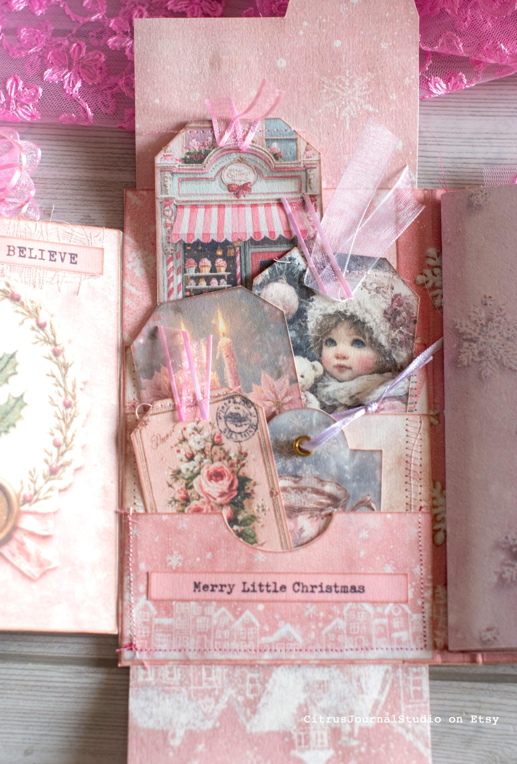 Pink Christmas Journal – Shabby Chic Holiday Junk Journal Kit, Vintage ...