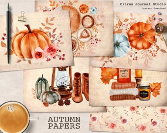 Herbst Junk Journal, Herbst Junk Journal, Kürbis Gewürz, Herbst Kürbisse, Herbstblätter, Kürbis Latte, Herbst Papier, Thanksgiving Journal Ernte