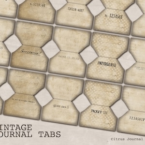 Junk Journal Tabs, Zahlen Tabs, Blanko Tags, Vintage, Ephemera, Verzierungen, druckbare Tabs, Dekoratives Papier, Collage Sheet, Digital Kit