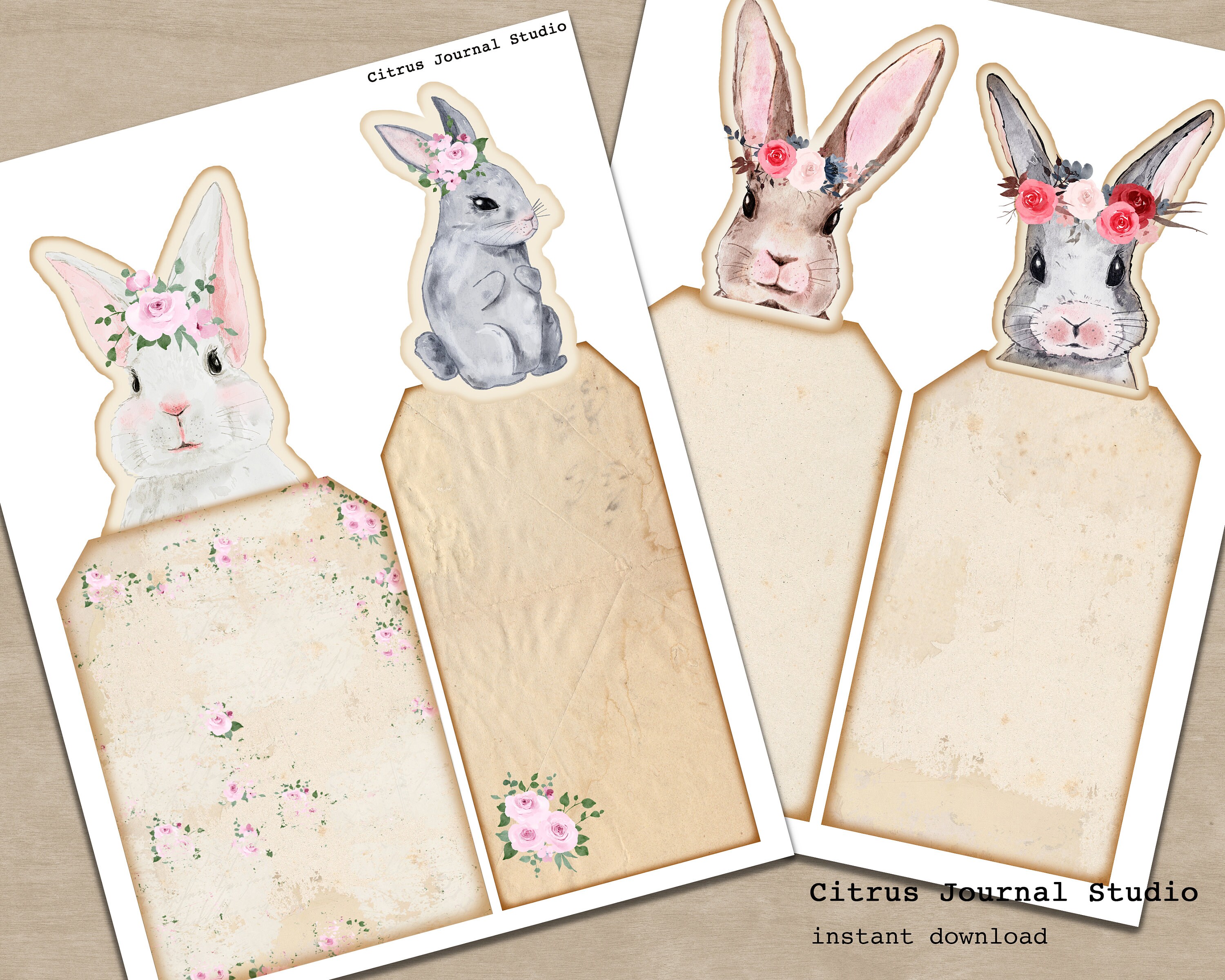 Bunny Journal Tag, Easter Tags, Rabbit Tags, Journal Tag, Junk Journal ...