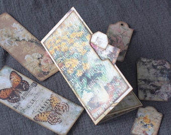 Folio Journal, Junk Journal Kit, Collage Sheet, Pocket Tag, Journal Tag, Ephemera, Verzierung, Trifold, Folio, Digital Kit, Floral Gelb