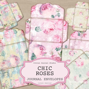 Shabby Chic Junk Journal Envelopes, Rose Junk Journal Ephemera, Soft Pink Shabby Chic Envelopes, Romantic Junk Journal, Pastel Pink Envelope