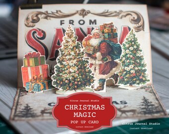Christmas Magic Pop Up Card, Holiday Card, Festive Junk Journal Insert