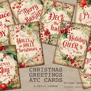 Natale ATC, Abbellisci i corridoi, Vacanze, Gioia, Parole di Natale, Citazioni, Holly Jolly, Diario spazzatura, Auguri di Natale vintage Ghirlanda ad acquerello