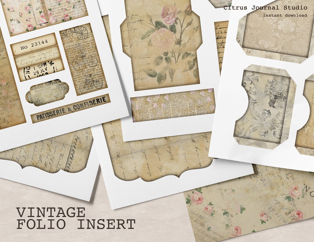 Vintage Insert, Junk Journal Kit, Trifold, Folio, Journal Insert ...