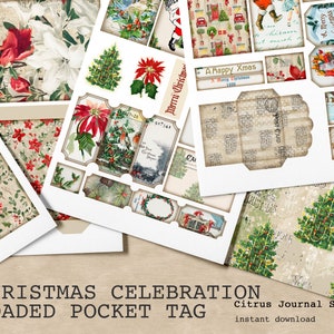 Weihnachten Taschenanhänger, Junk Journal Kit, Weihnachten Ephemera, Journal Tag, Geladene Tags, Vintage Weihnachten, Santa Tags, Digital Kit, Xmas Tag