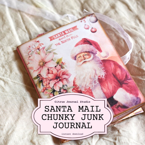 Santa Mail, Junk Journal, Christmas Journal, Pink Christmas, Christmas Tree, Christmas Tags, Pink Ephemera, Folding Folio, Christmas Bakery