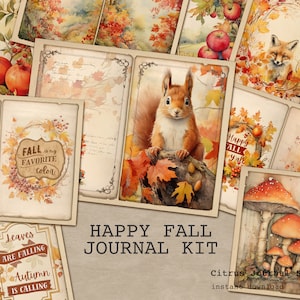 Kit de journal d'automne, journal indésirable d'automne, écureuil, renard, bonjour l'automne, journal indésirable, étiquettes numériques, étiquettes chargées, ferme, ATC, étiquettes de champignons