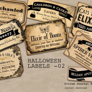 Halloween Labels, Elixir, Halloween Ephemera, Spider Venom, Potion Labels, Digital Label, Vintage Halloween, Junk Journal, Apothecary Label