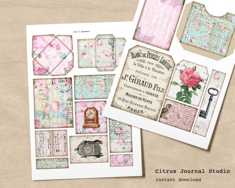 Shabby Chic Pocket Tags Junk Journal Kit Printable - Etsy
