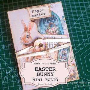 Mini folio de diario basura de Pascua, folio de conejito de Pascua, etiquetas de diario de conejo, efímera de huevos de Pascua, folio plegable, etiquetas de Pascua, diario de primavera