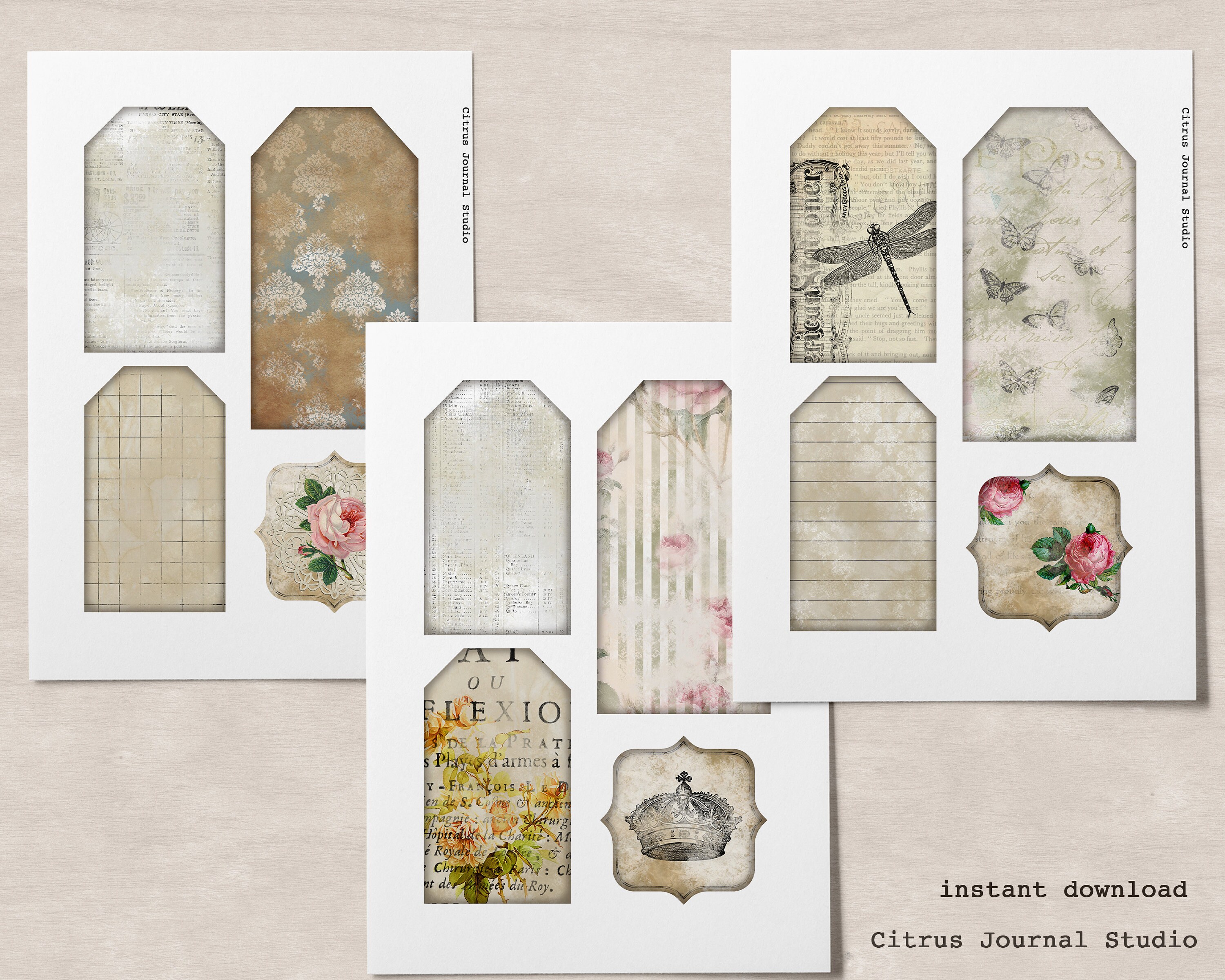Pocket Tag Junk Journal Printable Ephemera Journal Tags - Etsy