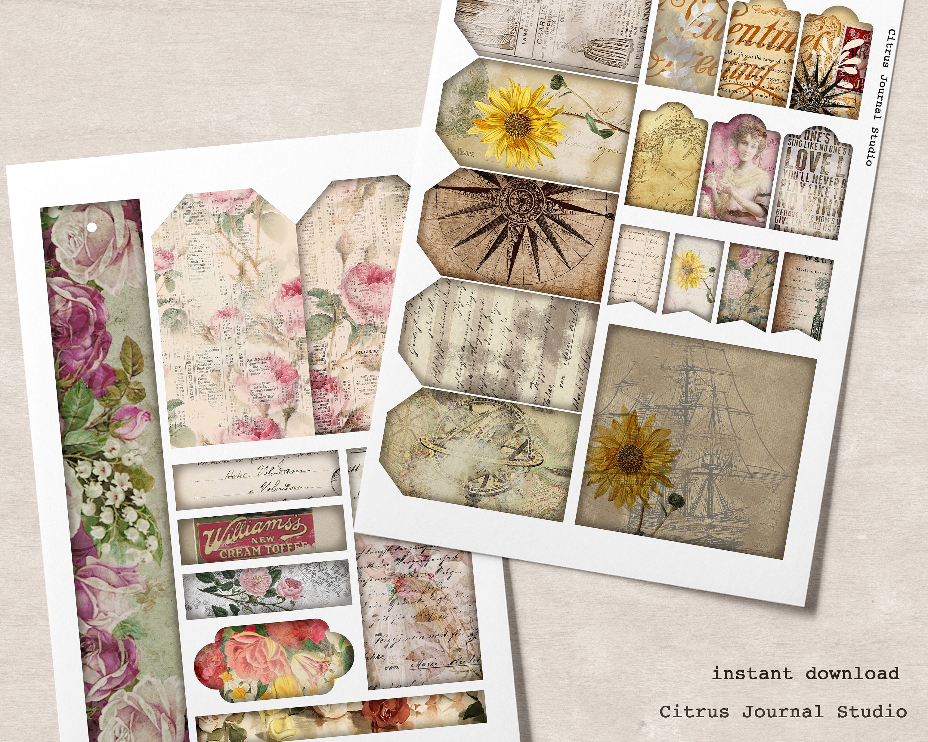 Junk Journal Printable Ephemera Journal Tags Insert - Etsy